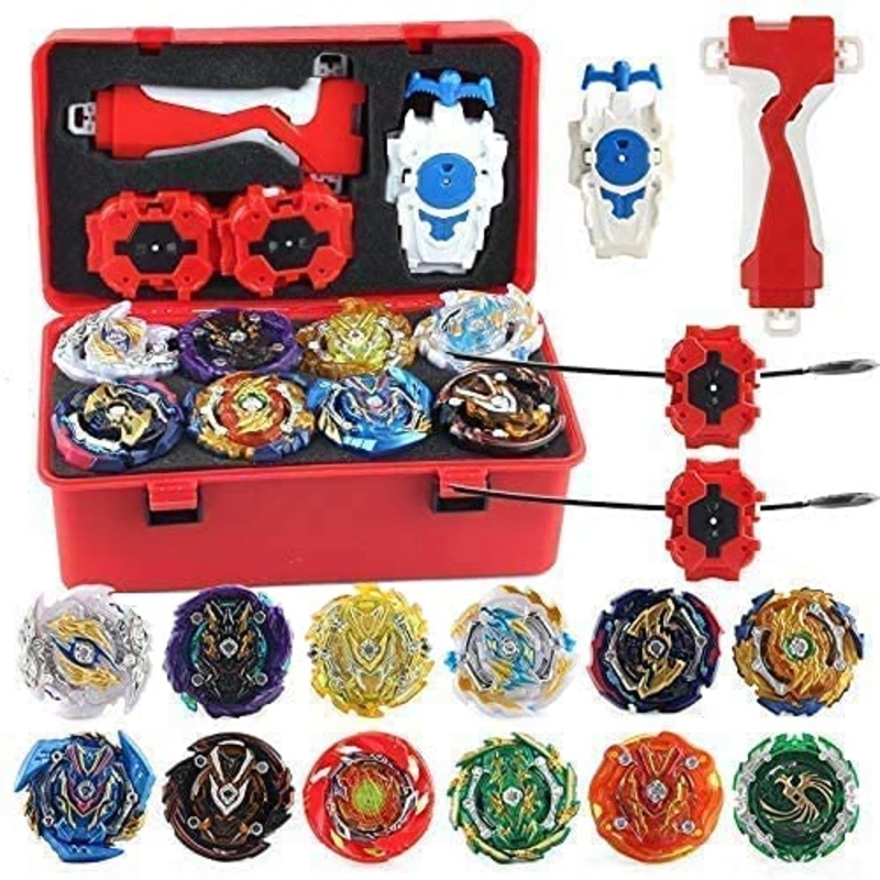 0BEST New 12 Pieces Set Gyros Bey Battling Top Burst with Pocket Box Gifts for Kids , with 4D Launcher Grip (RED)