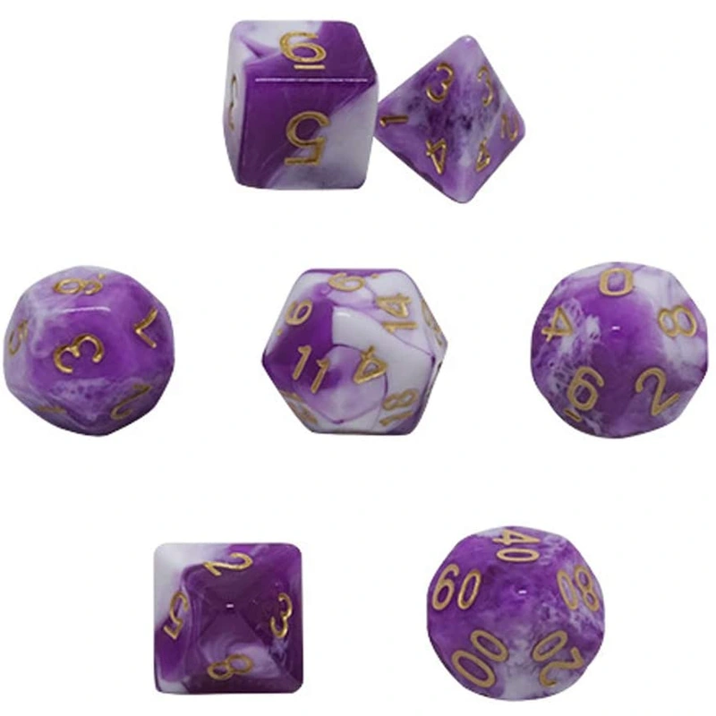 1 Set Polyhedral Dice Set Polyhedral 7-Die Dice Set Dice Set Polyhedral Game Dice Set of D4 D6 D8 D10 D% D12 D20 Compatible with Table Card Games (Purple White)