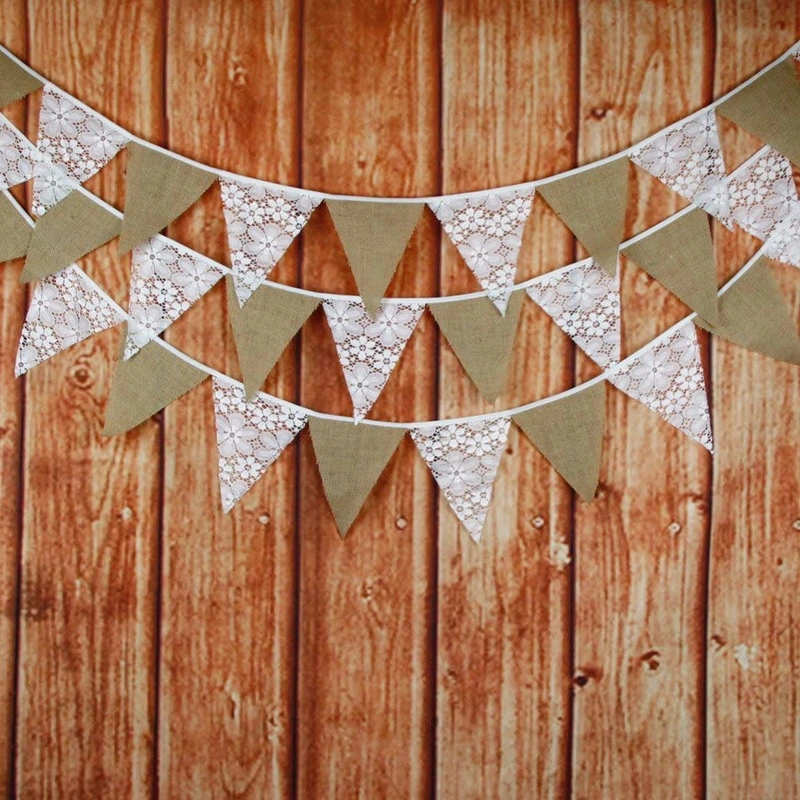 10 Feet Hessian Burlap Floral Lace Banner Bunting Garland for Rustic Wedding Baby Shower and Party Home Decoration