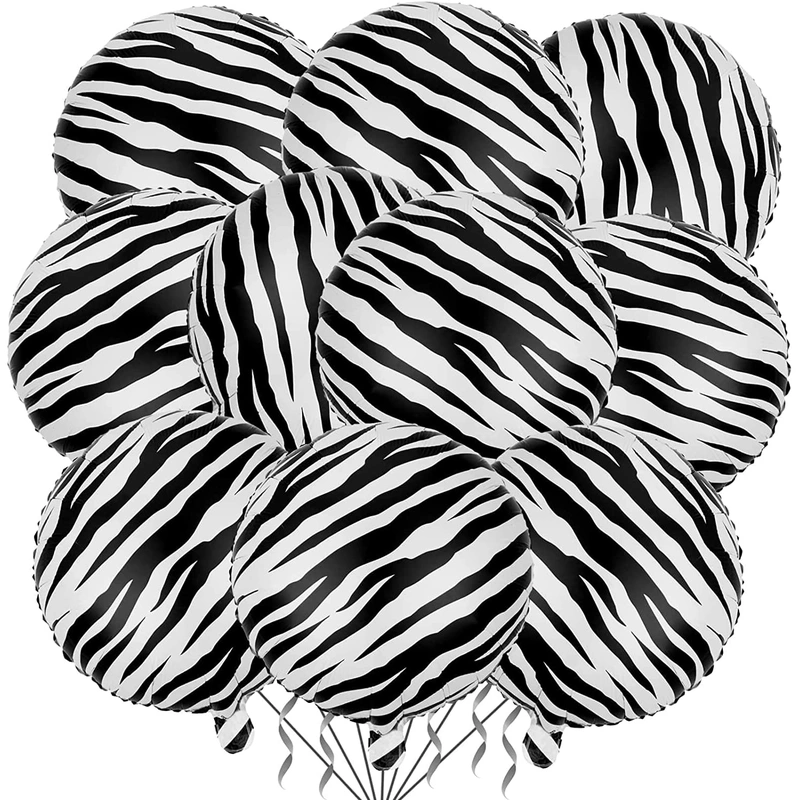 10 Pack 18 Inch Animal Zebra Pattern Foil Balloons Helium Animals Balloons Wildlife Print Balloons for Animal Birthday Zebra Jungle Safari Theme Backdrop Kids Party Decorations Supplies