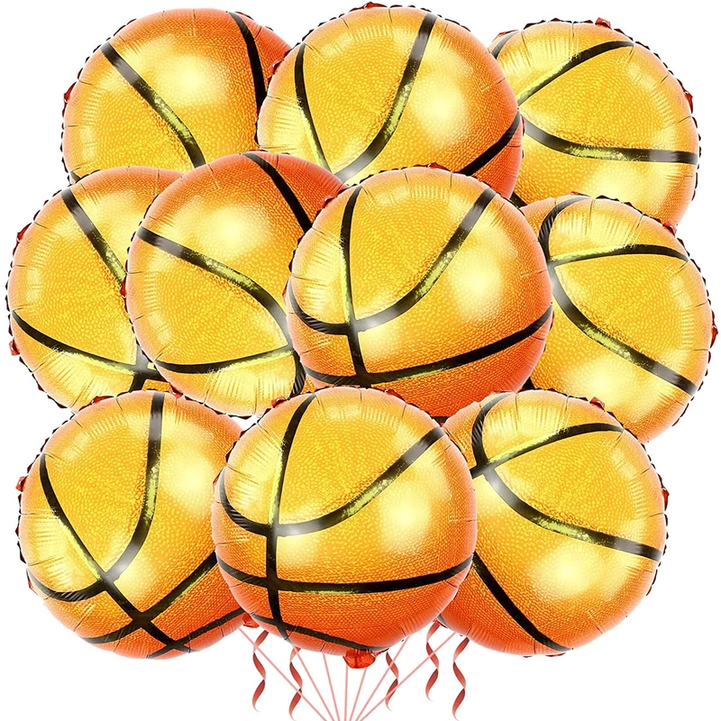 10 Pack 18 Inch Basketball Foil Balloons Helium Metallic Mylar Balloons for Birthday Party Sports Theme World Cup Party Decorations