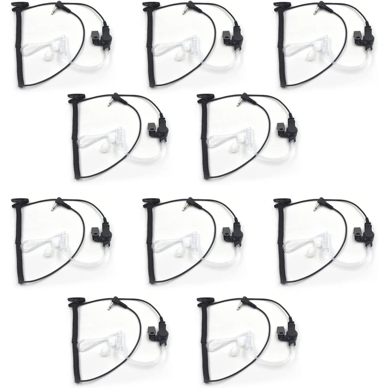 (10-Pack) Receiver/Listen Only 2.5Mm Surveillance Headset Earpiece For Remote Shoulder Speaker Microphone Motorola Kenwood Two-Way Radio With Transparent Coil Tube