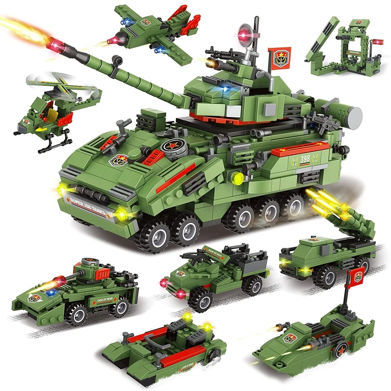 [1552 Pieces] Military Building Blocks Set, Army Tank Toy Kit with Helicopter, Plane, Boat and Truck, Creative City Police Vehicles Sets, Birthday Xmas Gift for Boys Age 6 7 8 9 10 11 12 Year Old Kids