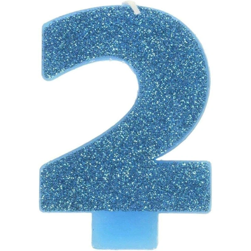 #2 Glitter Birthday Candle | Caribbean Blue | Party Supply