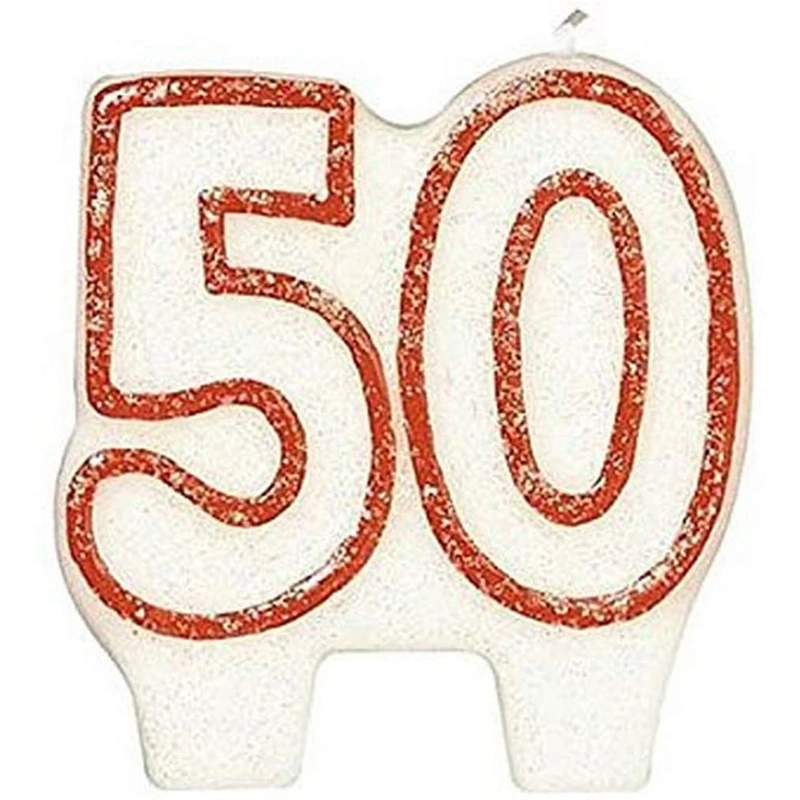 #50 Celebration Candle| White/Red | Party Supply