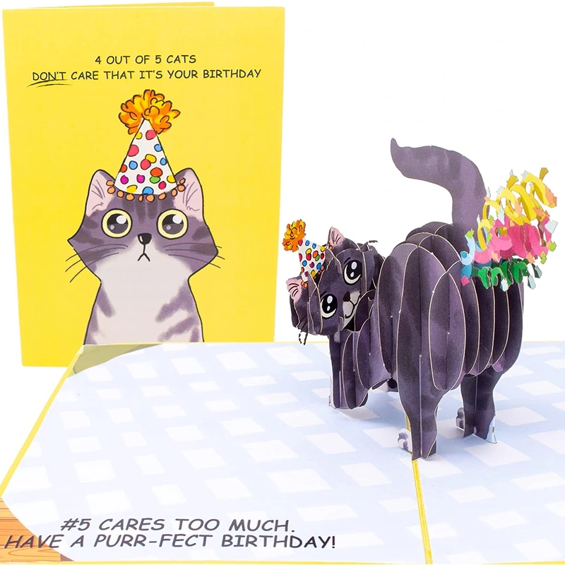 – Purr-fect Pop Up Birthday Card, 3D Cat Farting Confetti Funny Birthday Card, Cat Mom or Dad Bday Popup Cards for Husband, Wife, Friend, and Every Cat Lover – 1 Card 5 x 7 inch, 1 Notepaper, 1 Envelope