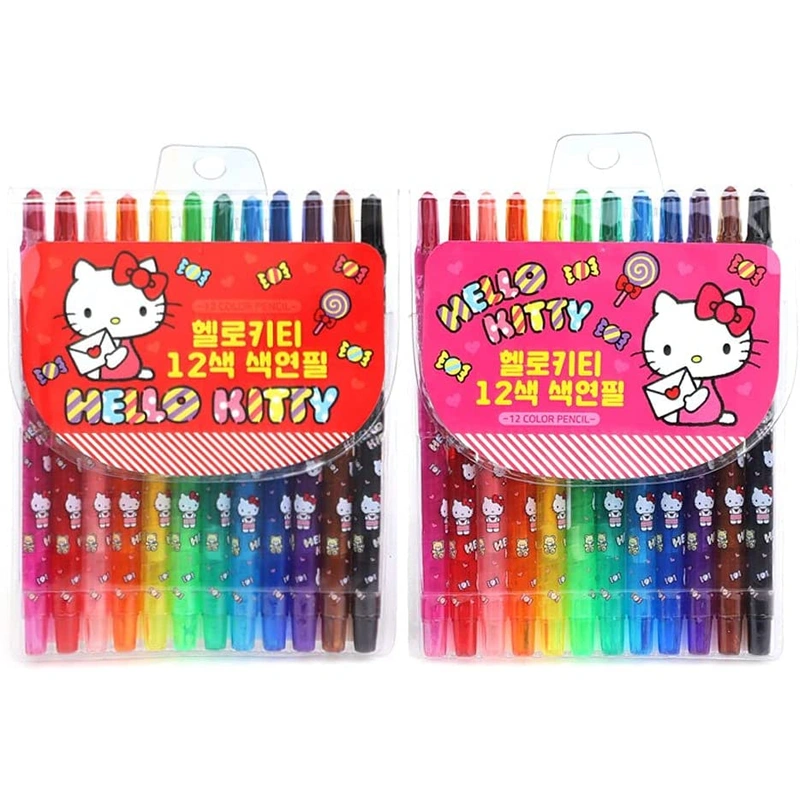 [Random] Hello Kitty Kids Arts & Craft 12 Color Twist Up Colored Pencil Crayon Set